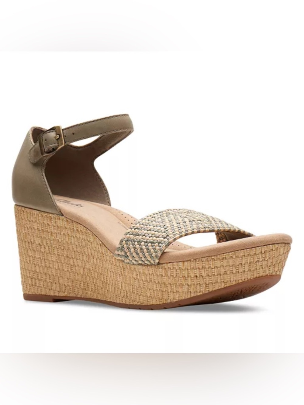 Clarks Rose Ease Wedge Heeled Sandal, Light Green - SZ 9.5
